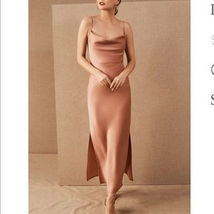 Anthropologie Satin Slip Midi Dress in Rose Gold